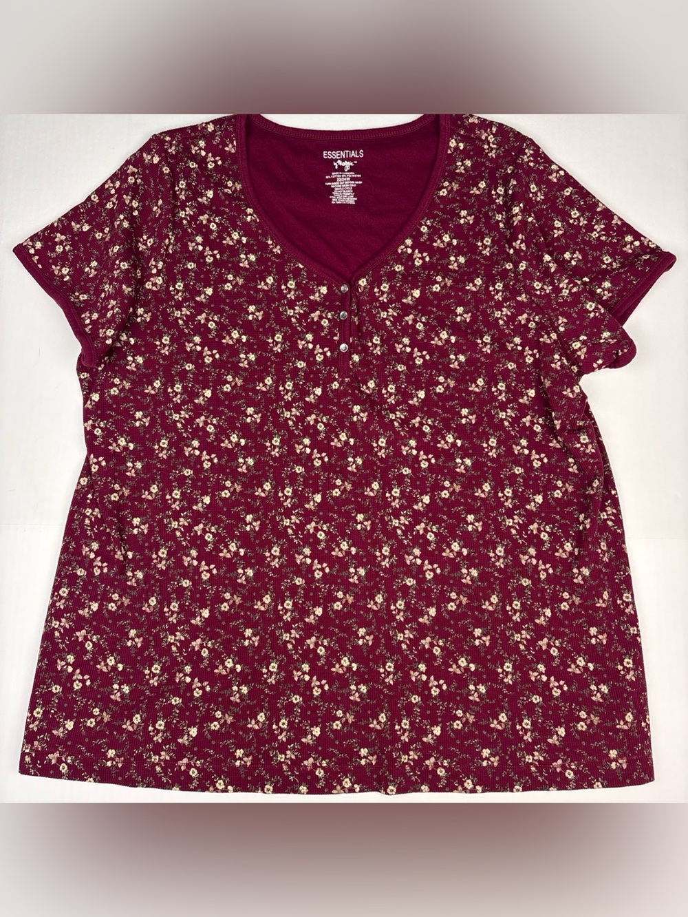 Essentials By Maggie Women 22W 24W Shirt Maroon Red Cream Green Floral Thermal